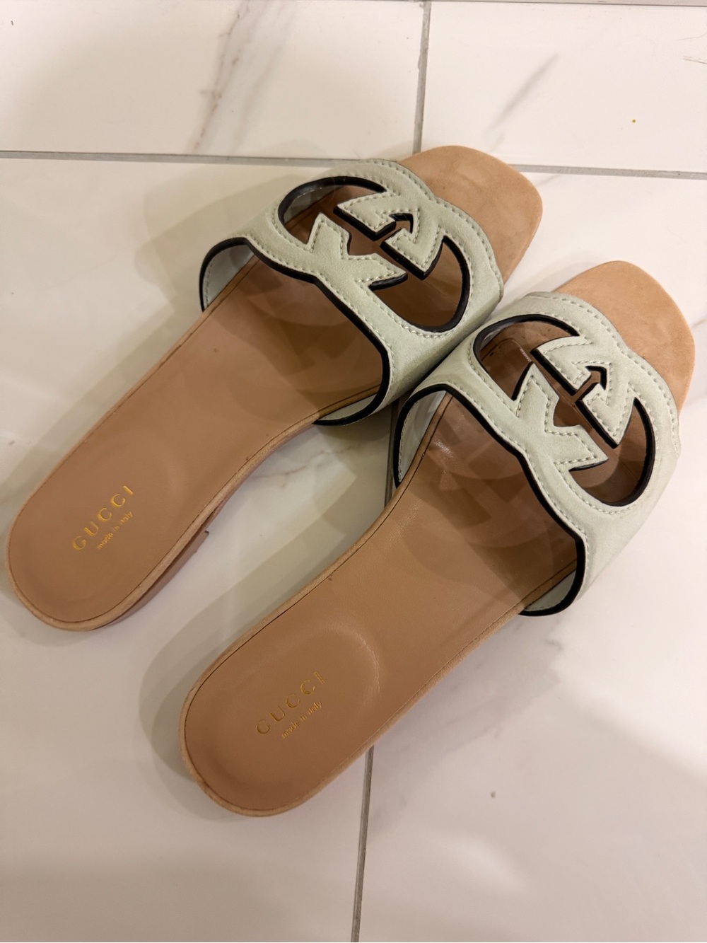 Gucci Light Blue Leather Interlocking GG Sandal